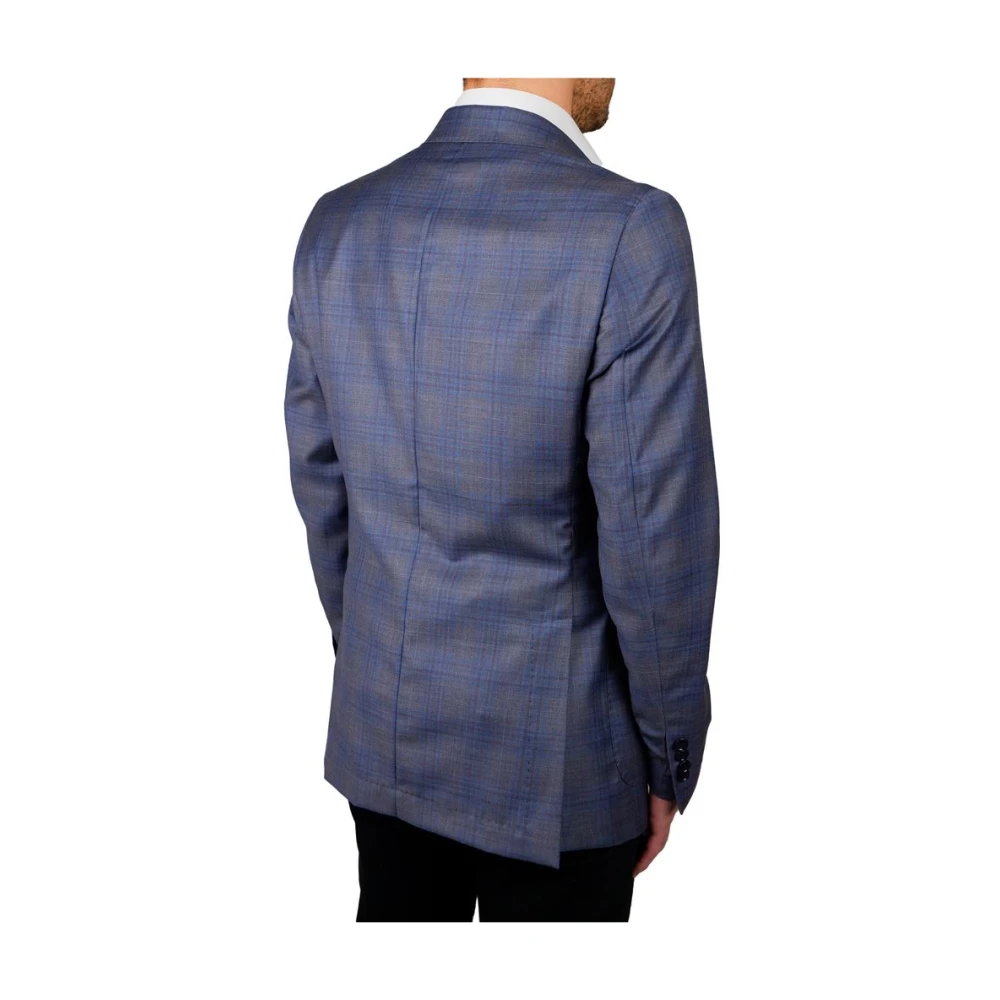 Made in Italia Blauwe Wollen Blazer met Ruitpatroon Blue Heren