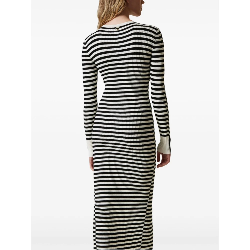 Twinset Gestreepte Gebreide Jurk Zwart Black Dames