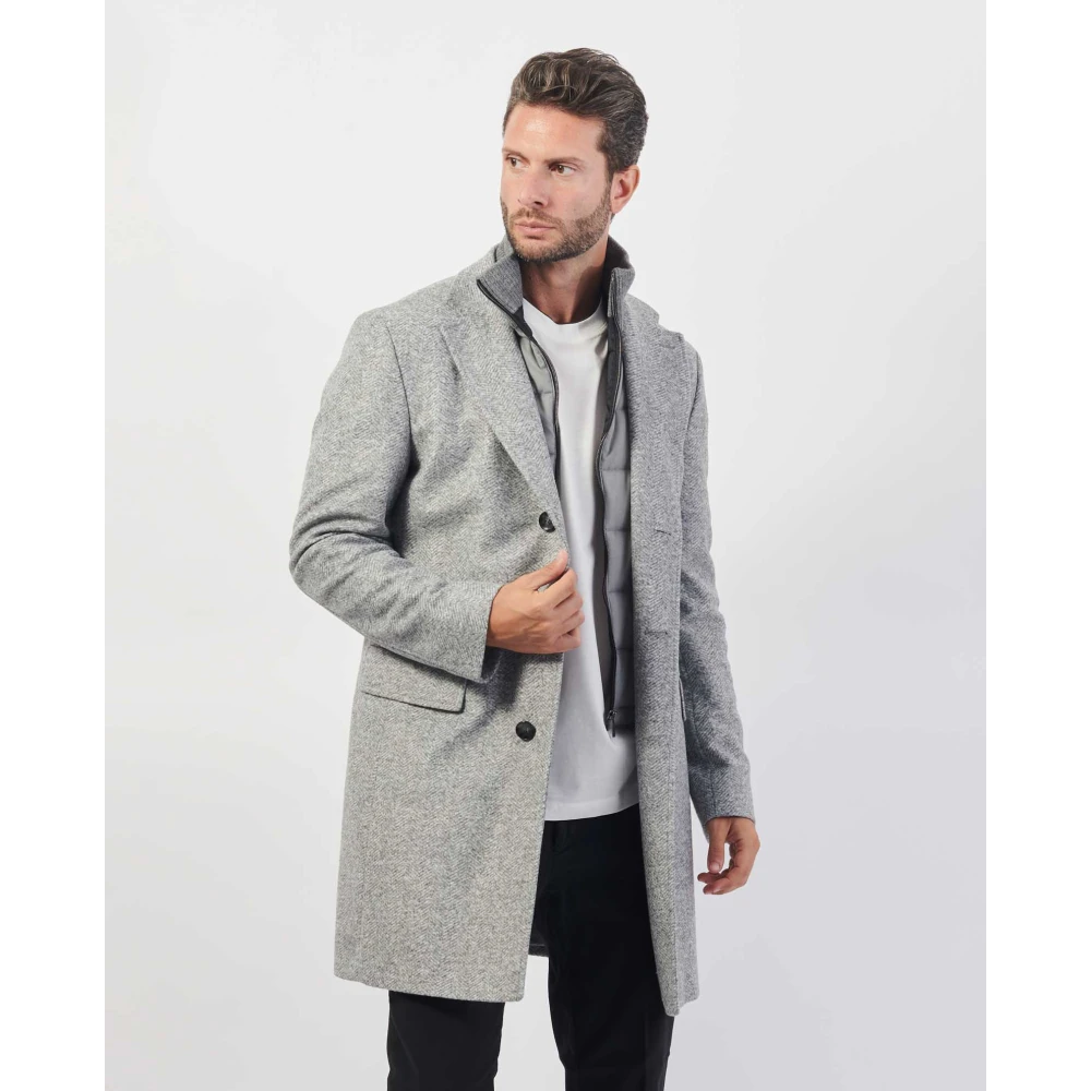 Boss Grijze Herringbone Jas met Afneembare Binnenjas Gray Heren