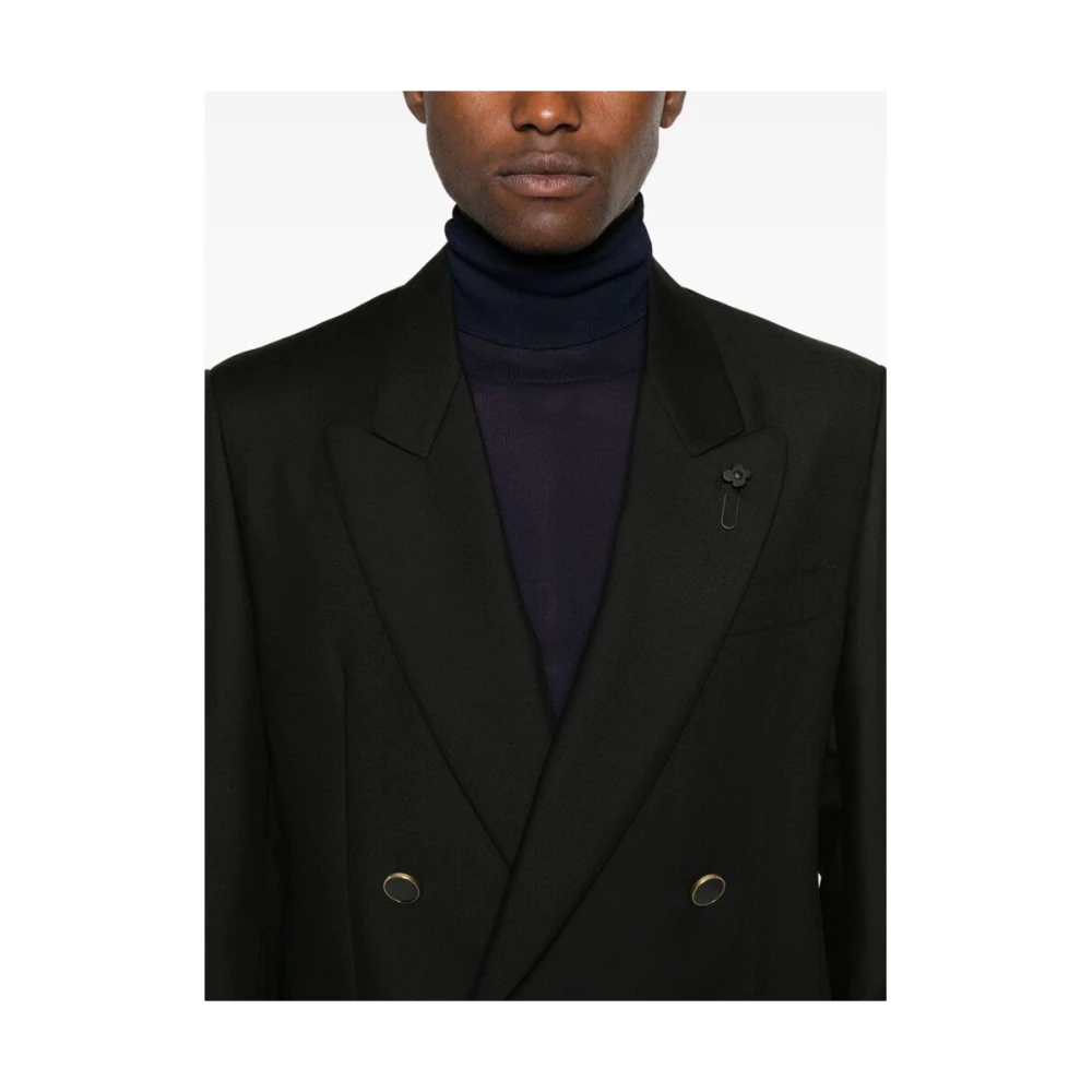 Lardini Zwarte Wollen Blend Jas Peak Revers Black Heren