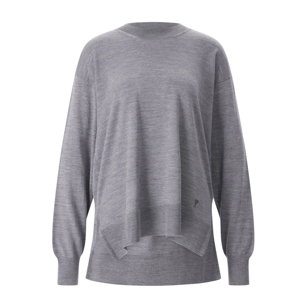 Ami Paris Women's Gray Round-Neck Knitwear - Round-Neck Knitwear - M - Knitwear