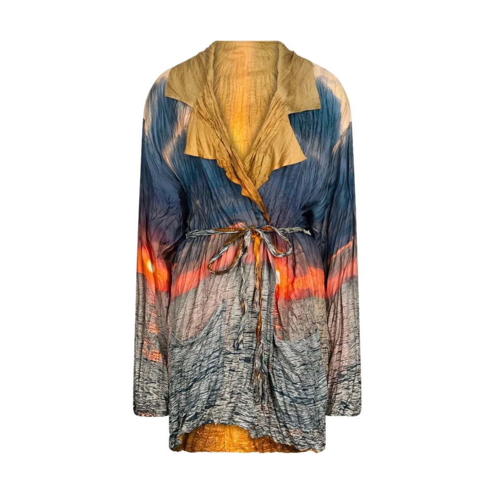 Roberto Cavalli , Light Jackets, Female, Multicolor, Xs, Sunrise Print Jacket With Waist Belt