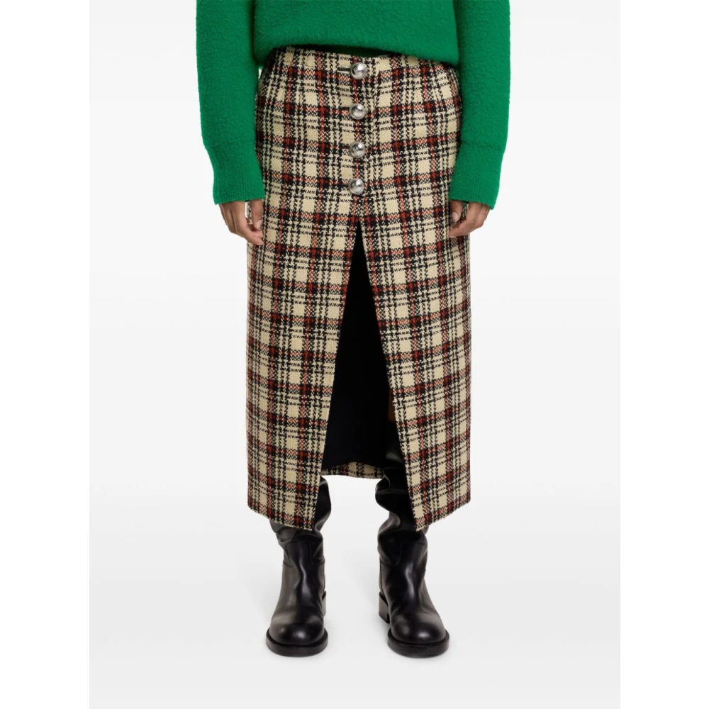 Paco Rabanne Mannelijke Tartan Zwarte Lange Rok Multicolor Dames