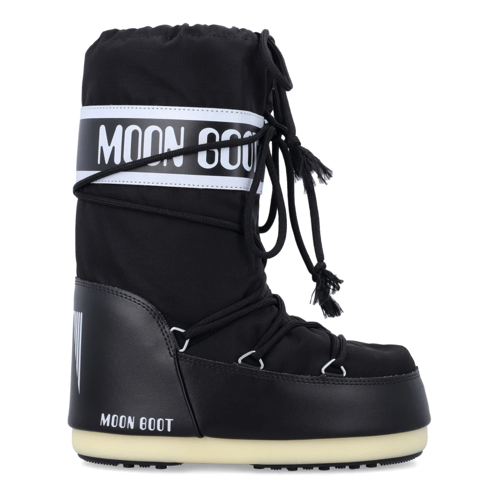 Moon Boot Svarta Ankelboots Nylon Icon Stil Black, Flicka