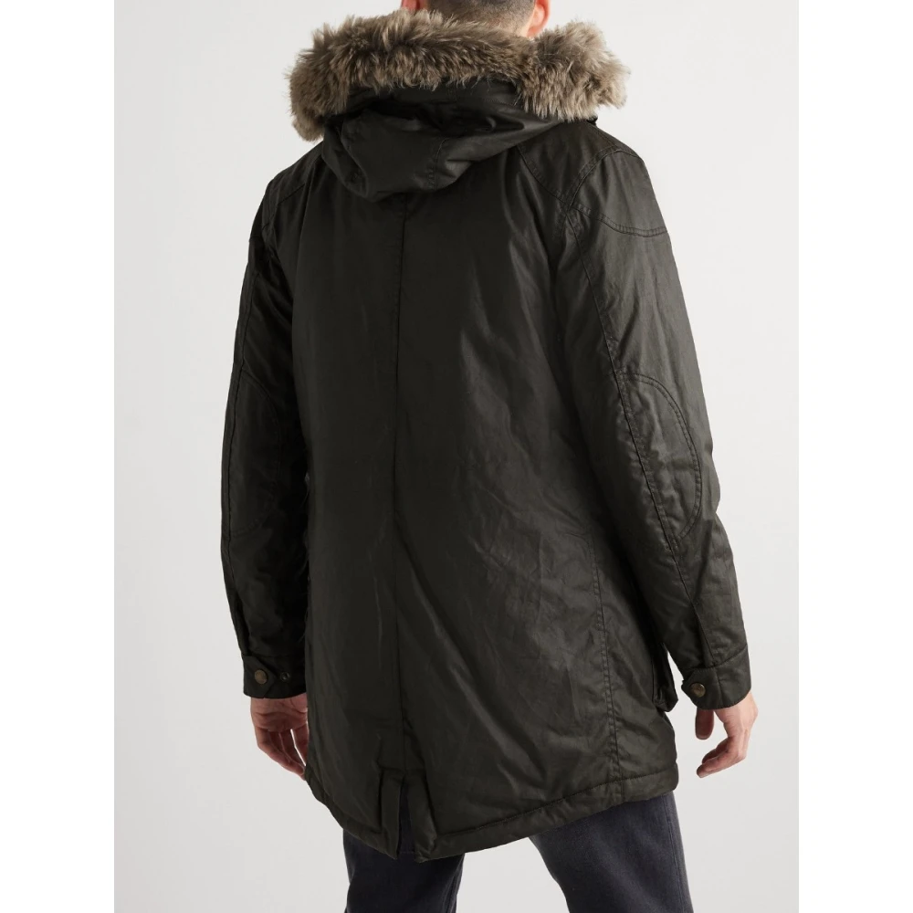 Belstaff Gewatteerde Parka met Afneembare Imitatieleren Rand Green Heren