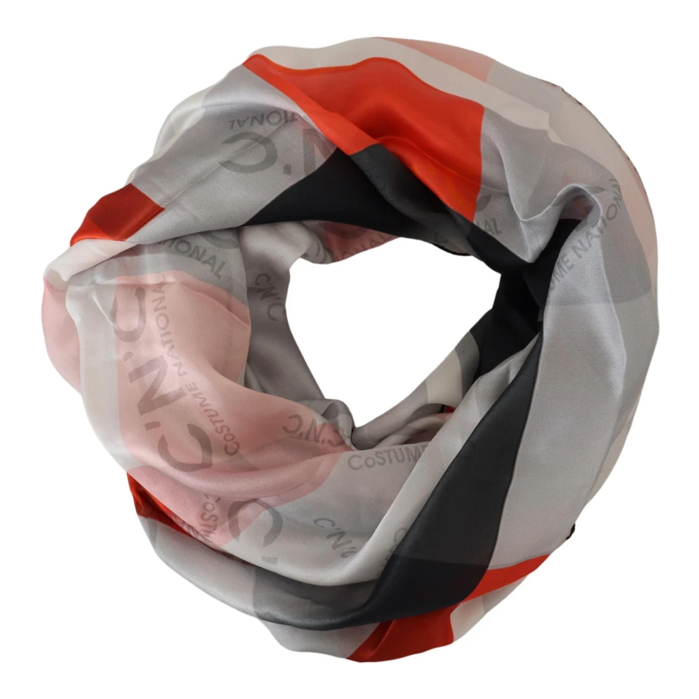 Costume National Zijden Vierkante Sjaal Grijs Rood Geruit Multicolor Dames