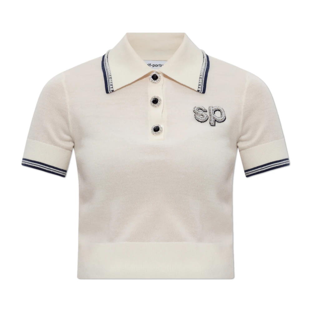 Self Portrait Women's Beige Polo With Shimmering Appliqués