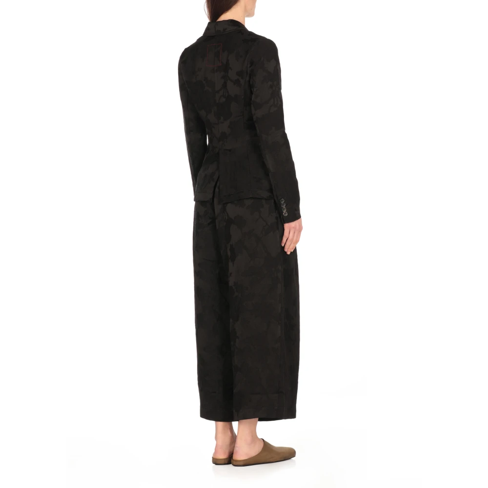 UMA Wang Zwarte Linnen Blazer met Bloemenpatroon Black Dames