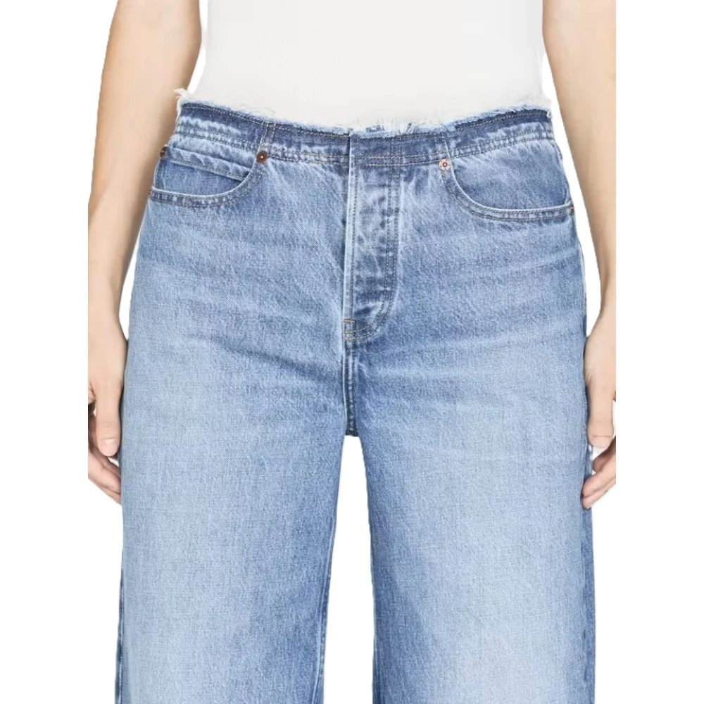 Frame Wide Leg Cut Off Jeans Blue Dames
