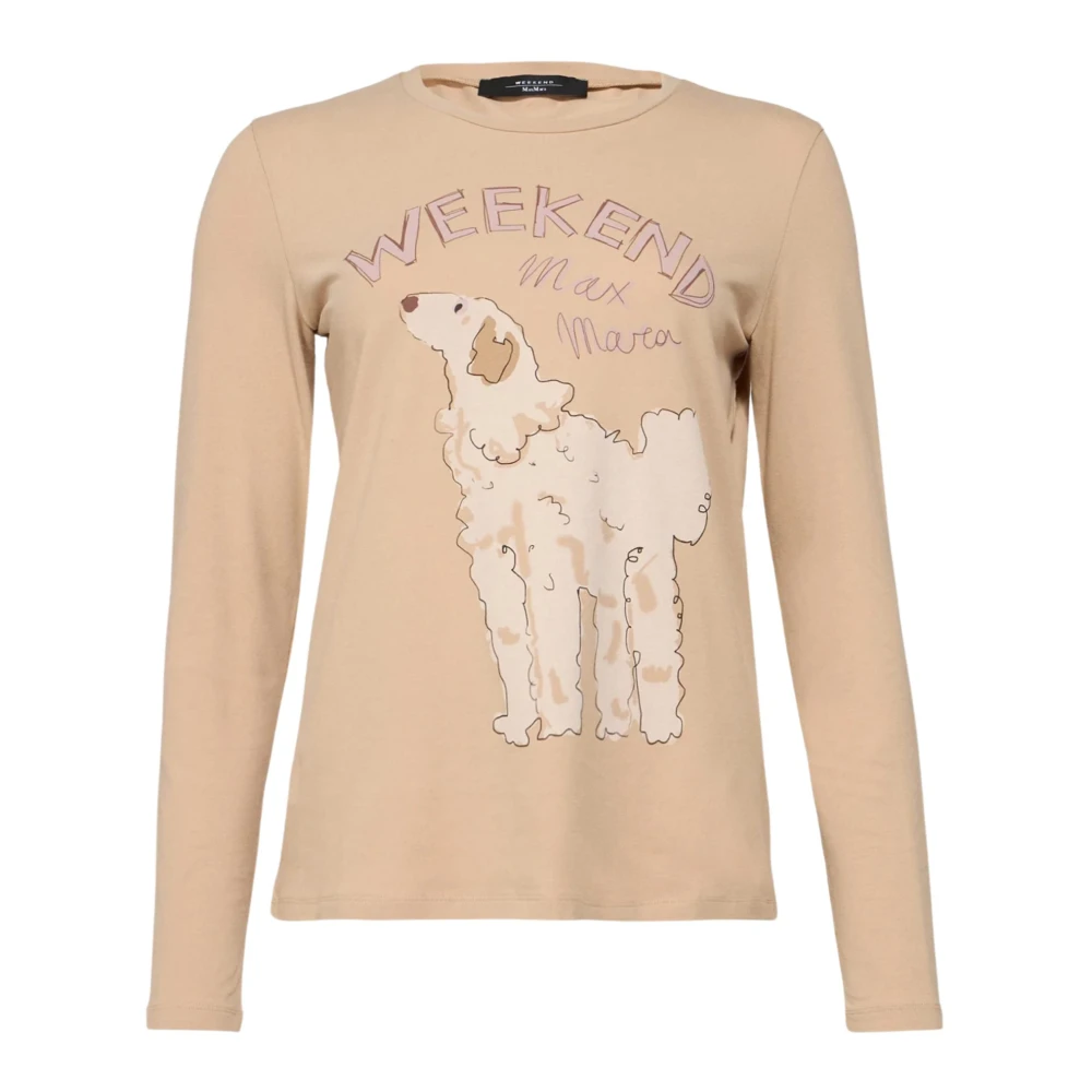 Max Mara Weekend Grafische Print Lange Mouw Katoenen T-shirt Beige Dames