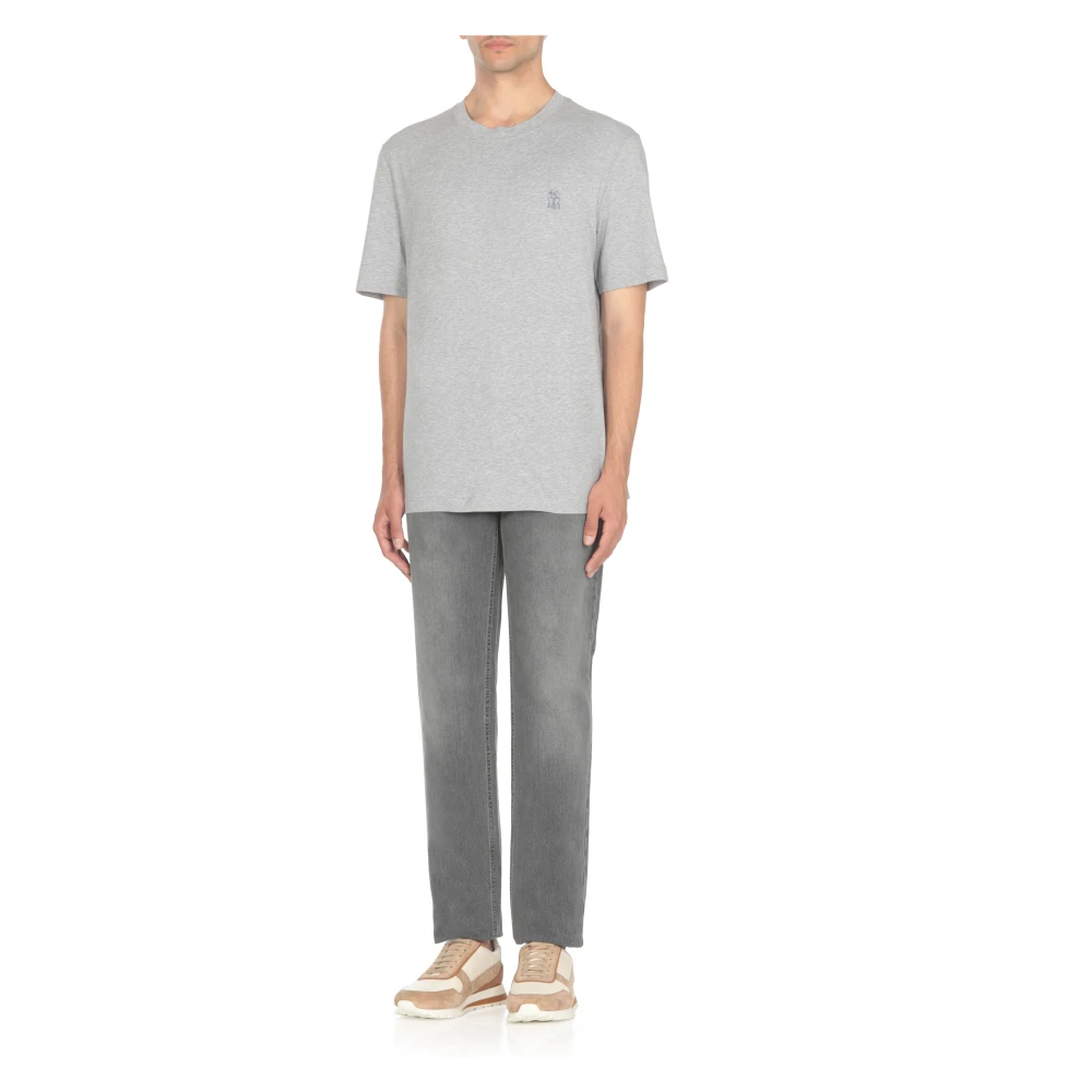 BRUNELLO CUCINELLI Grijze Katoenen T-shirt Ronde Hals Korte Mouw Gray Heren