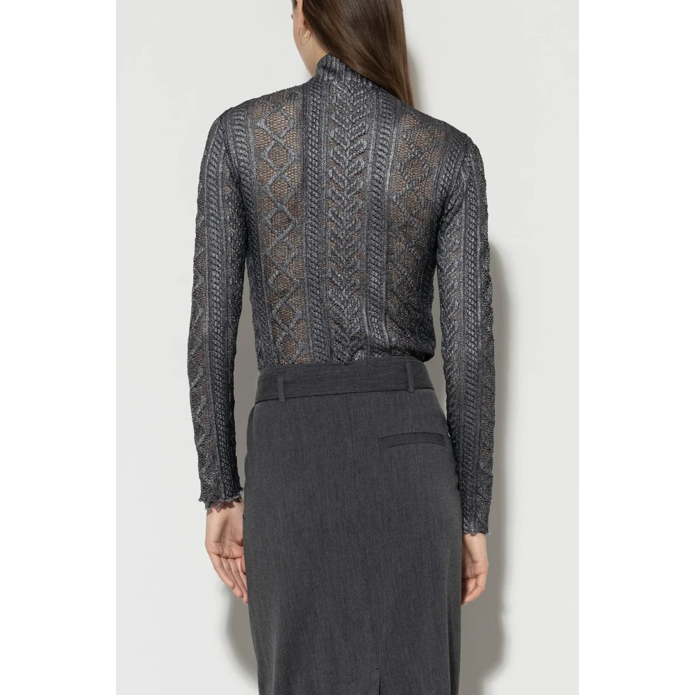 LUISA CERANO Metallic Kantpatroon Transparante Donkergrijze Top Gray Dames