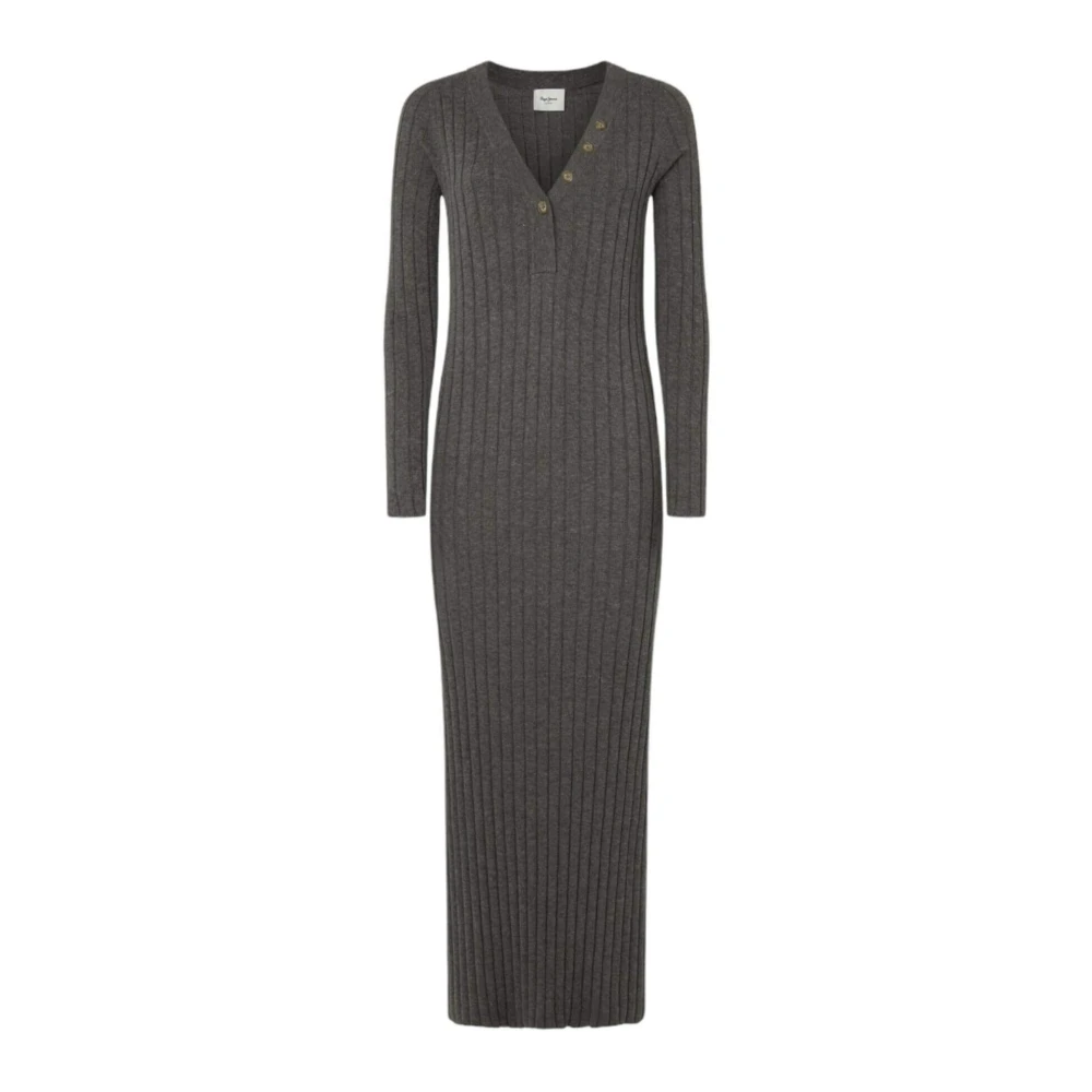 Pepe Jeans Donkergrijze Geribbelde Gebreide Jurk Gray Dames
