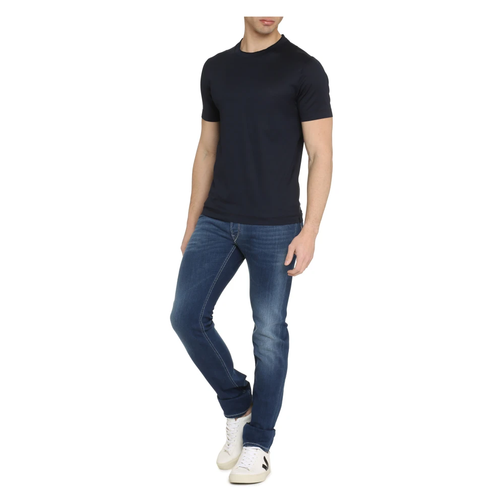 Canali Geribbelde Katoenen Crew-Neck T-shirt Green Heren