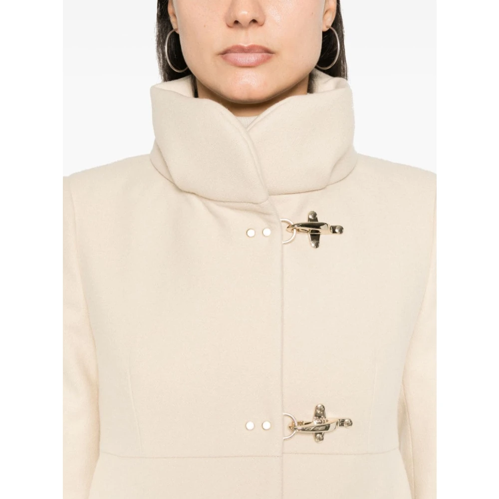Fay Beige Wollen Jas met Funnel Hals Beige Dames