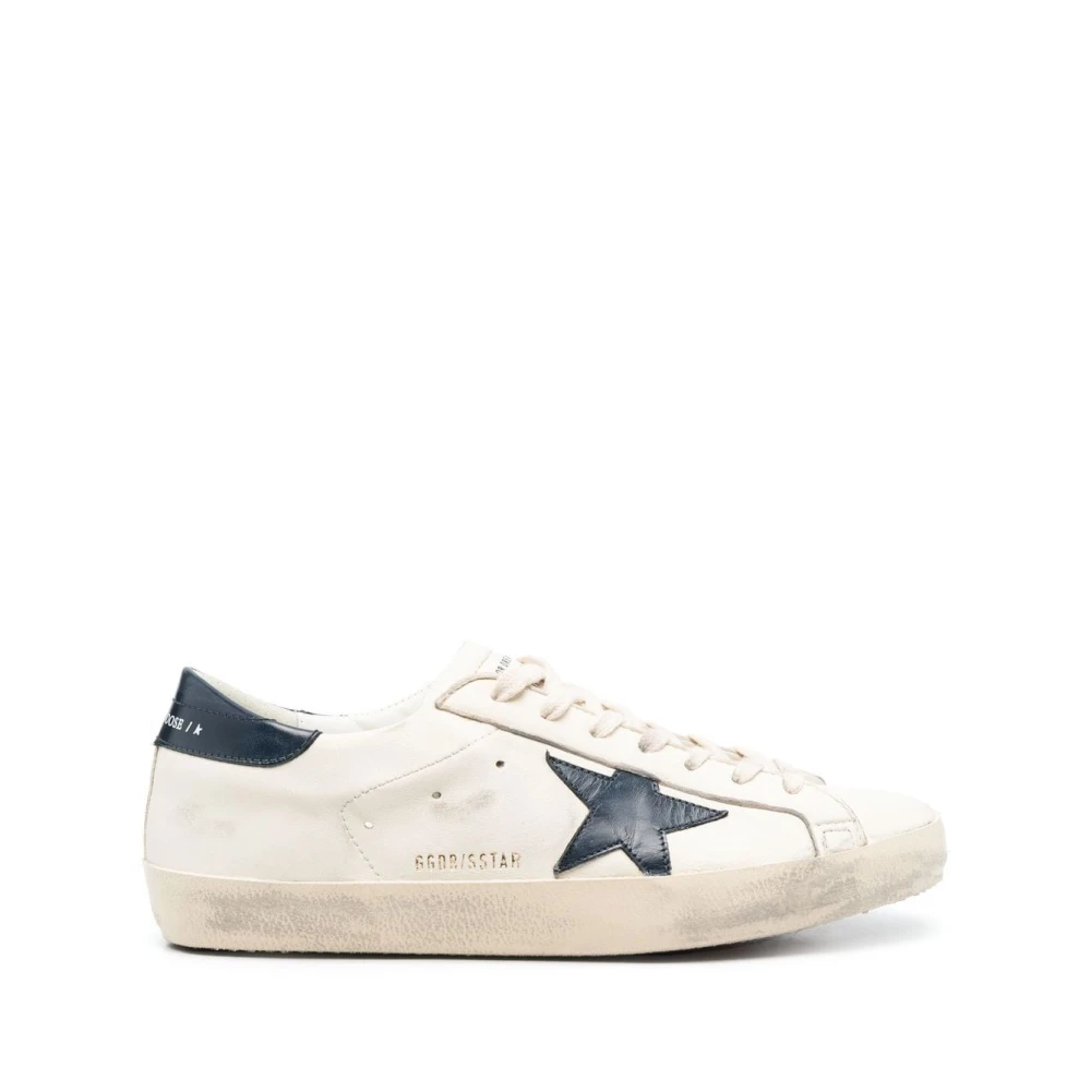 Golden Goose Distressed Super-Star Lace-Up Sneakers Beige, Herr