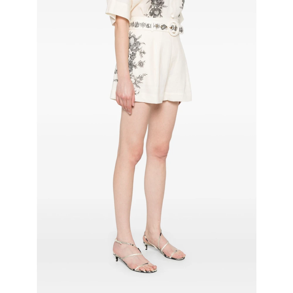 Zimmermann Bloemen Linnen Flat Front Shorts Beige Dames