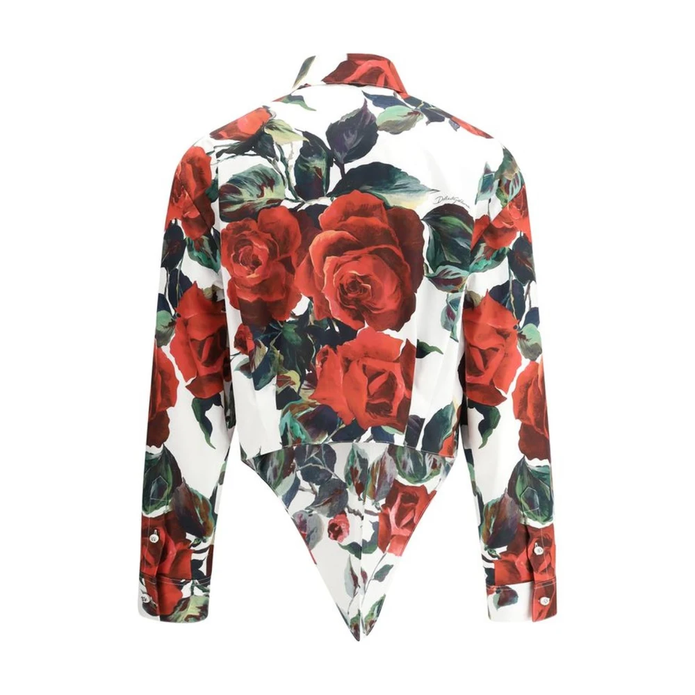Dolce & Gabbana Bloemenprint Asymmetrische Shirt met Klassieke Kraag Multicolor Dames