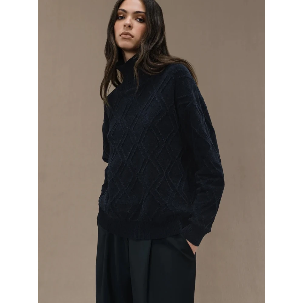 RRD Embossed Chenille Turtleneck Sweater Blue Dames