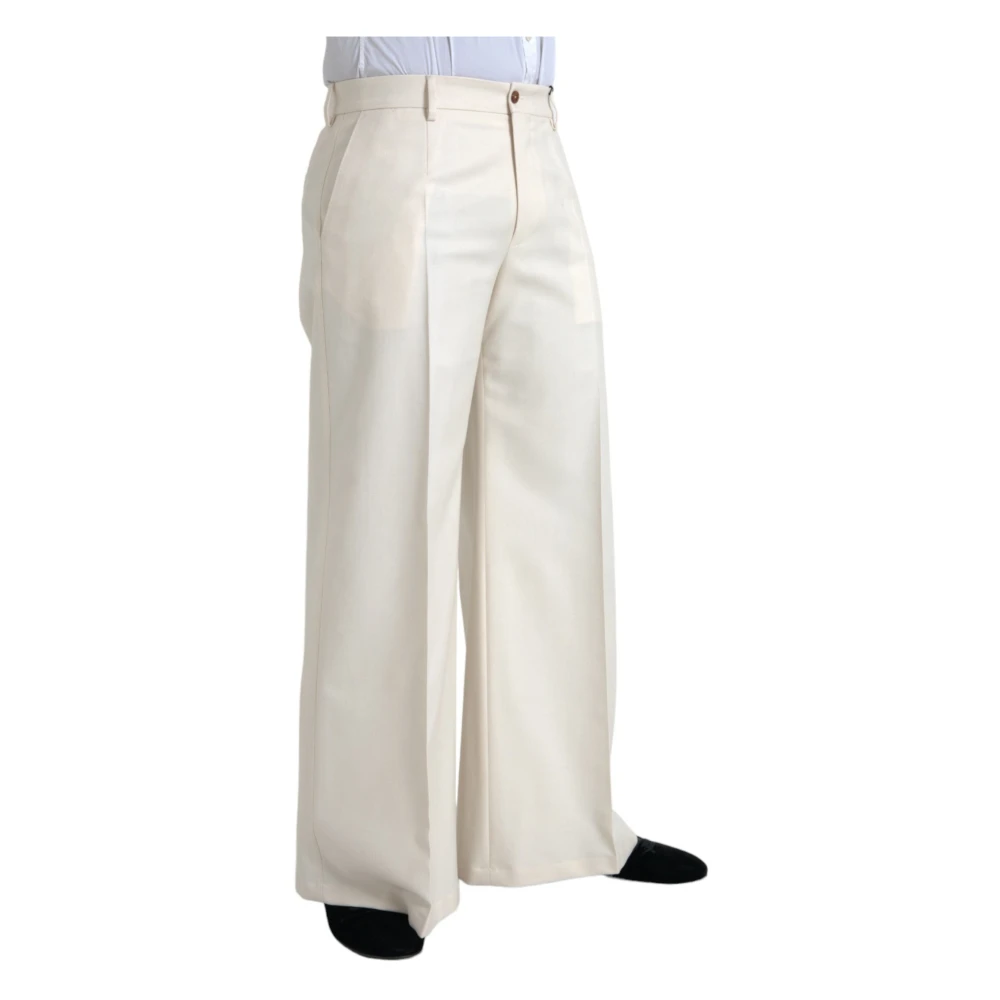 Dolce & Gabbana Off White Wol Wijde Pijp Broek White Heren