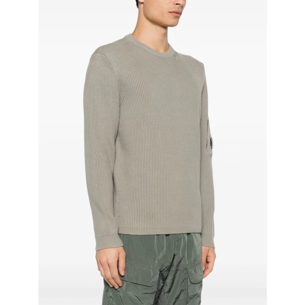 C.P. Company Zand Sweater met Lens Detail Gray Heren
