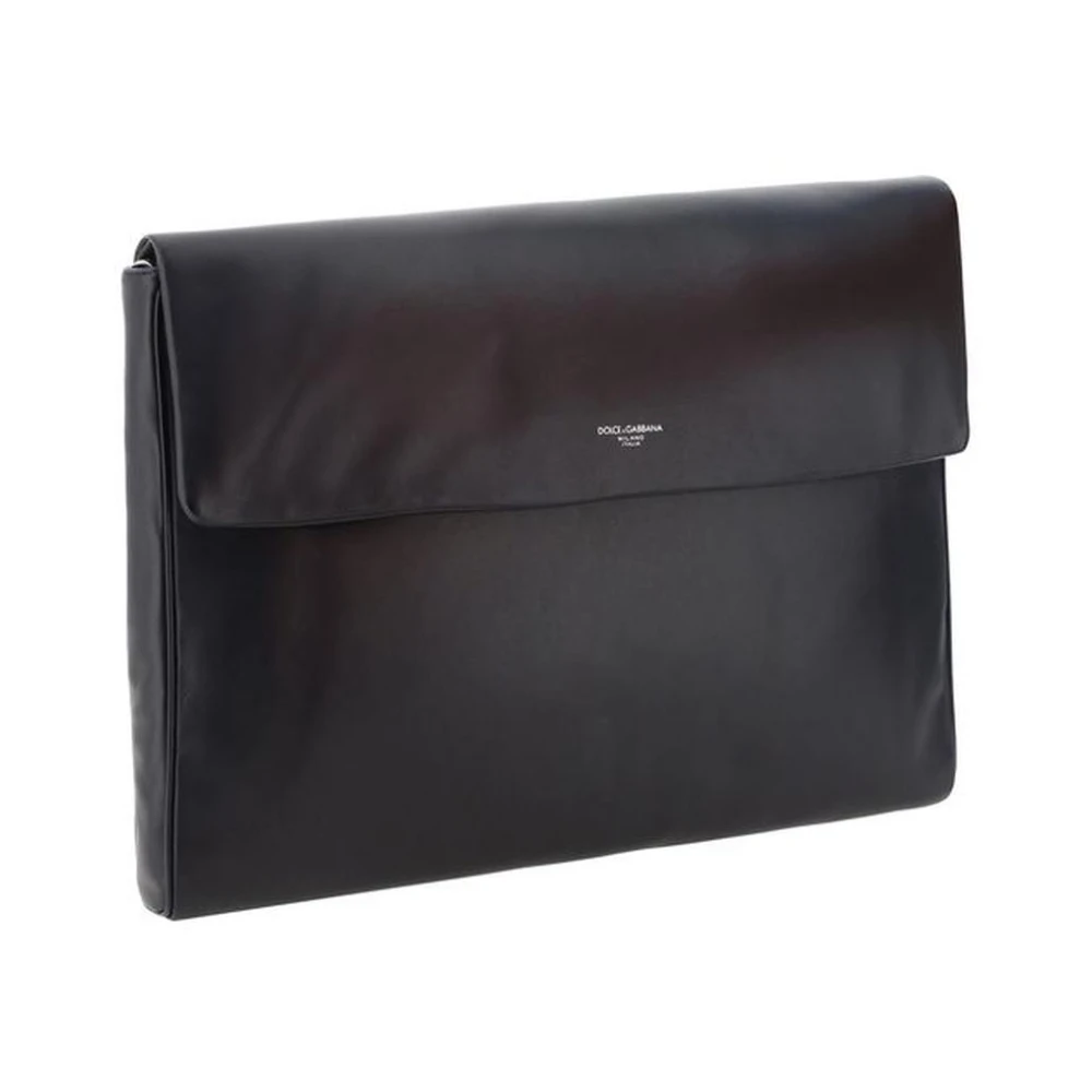 Dolce & Gabbana Leren schoudertas met magnetische sluiting Black Heren