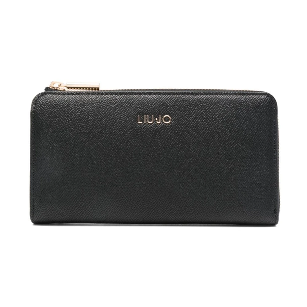 Liu Jo Zwarte Eco-Leren Portemonnee met Gouden Logo Black Dames
