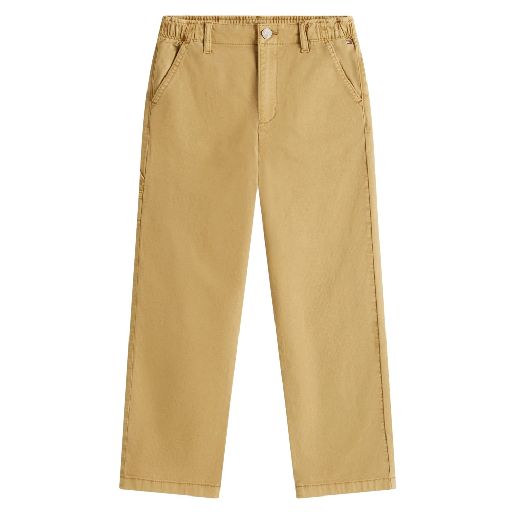Tommy Hilfiger Boys Beige Trousers, 14 Y, Essential Herringbone Twill Relaxed Carpenter Trousers