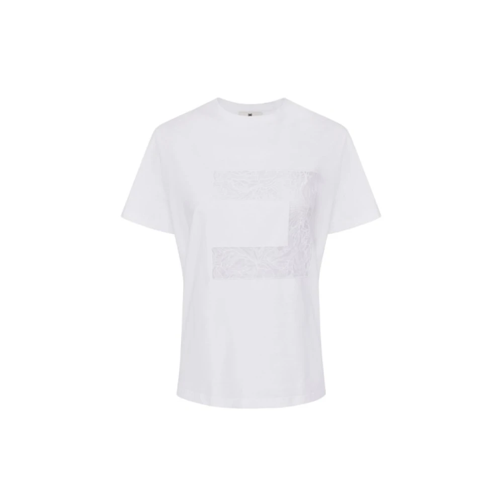 Elisabetta Franchi Bloemen Thema Korte Mouw Jersey T-Shirt White Dames