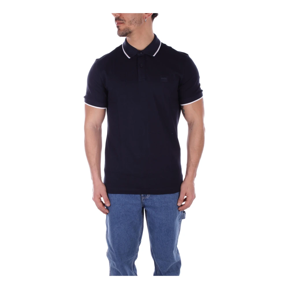 Hugo Boss Logo Front Button Polo Shirt Blue Heren