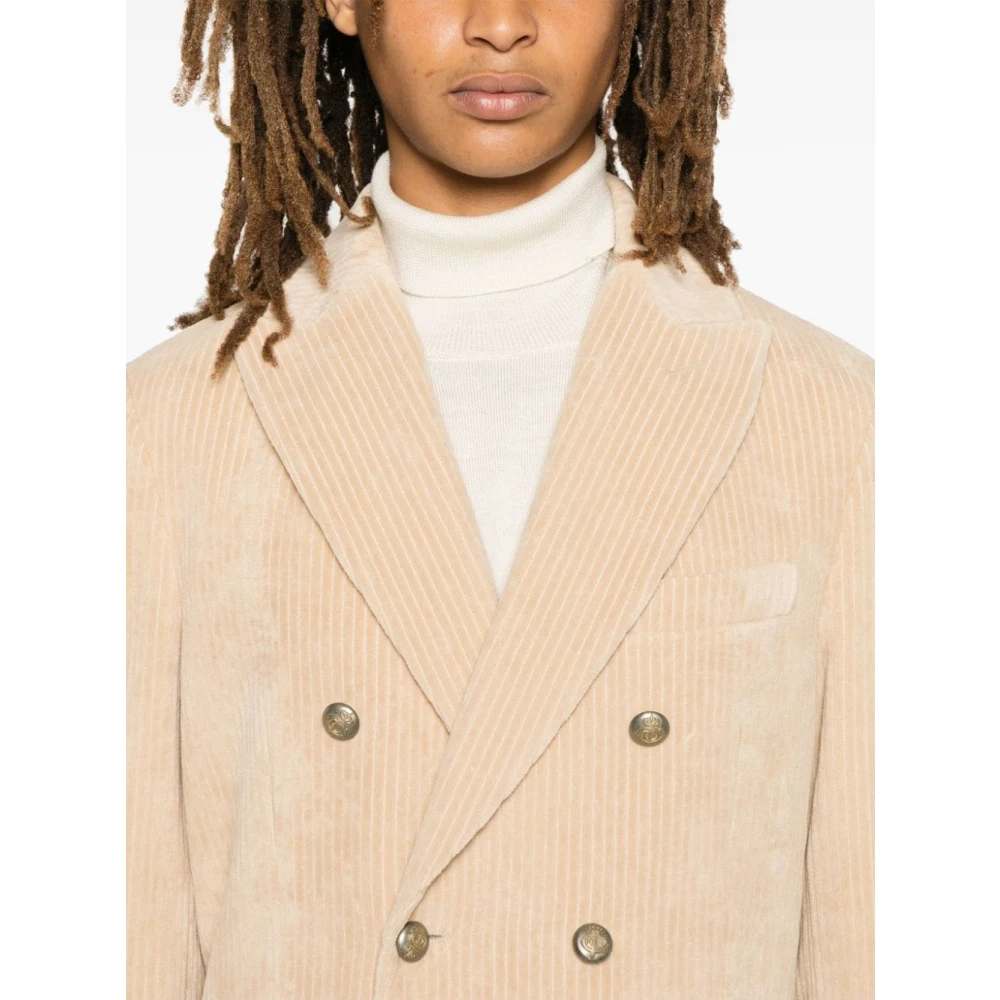 Circolo 1901 Beige Corduroy Double-Breasted Jas Beige Heren
