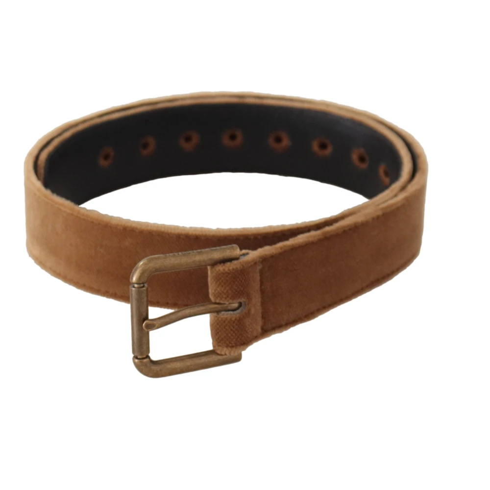 Dolce & Gabbana Elegante Leren Riem met Gegraveerde Gesp Brown Dames