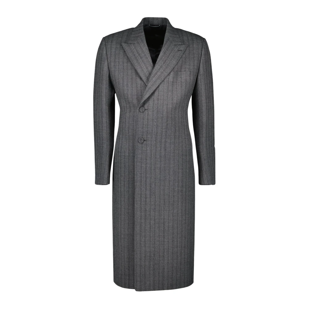 Dior Gestreepte Wol Lange Jas Gray Heren