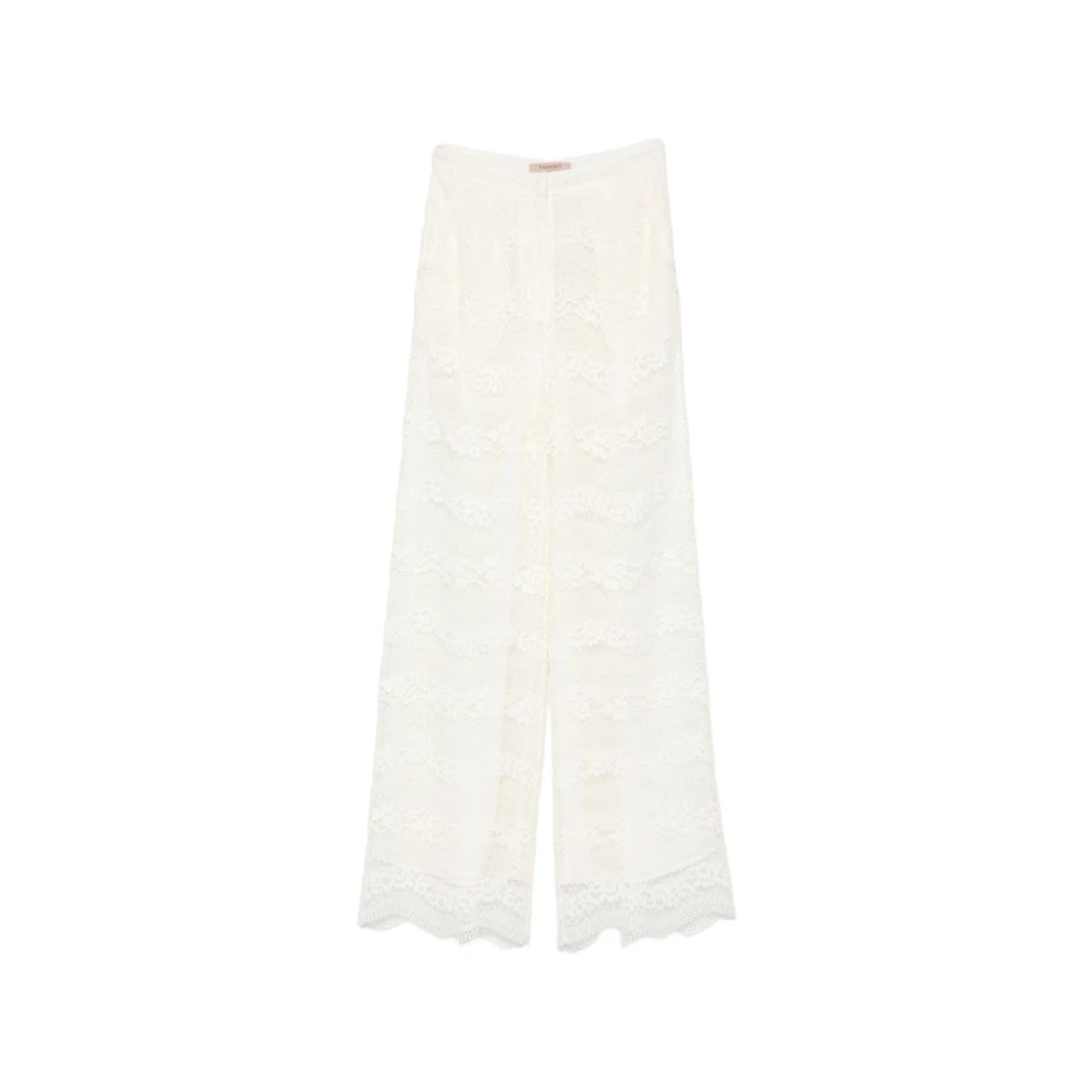 Twinset Women's White Wide Trousers, L, Lace Trousers