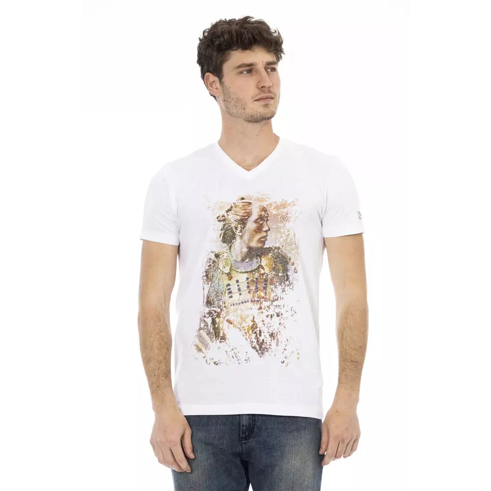 Trussardi Men's White T-Shirts, S, Elegant V-Neck T-Shirt With Front Print