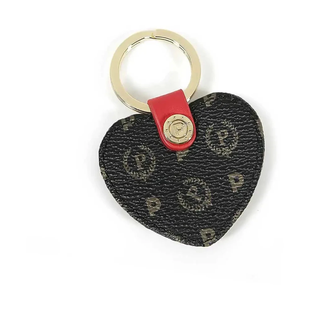 Pollini Vrouw Zwart Accessoires Dames, One Size, Leer, Portachiavi Cuore Heritage Logo Classic