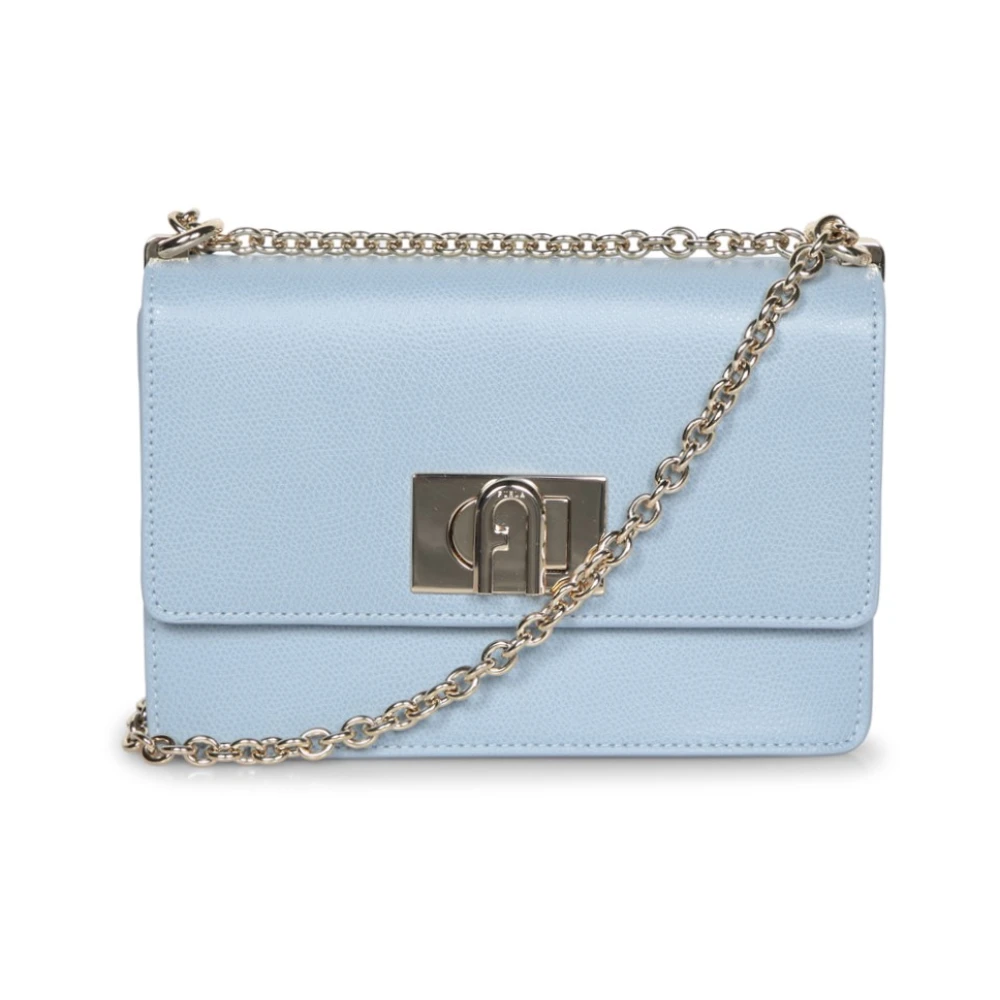 Furla Elegante Zilveren Ketting Schouderband Handtas Blue Dames