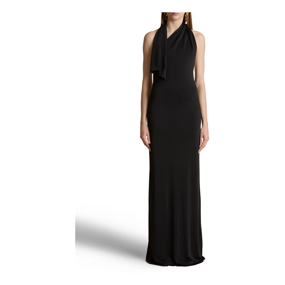 Khaite Zwarte Halternek Jurk met Open Rug Black Dames