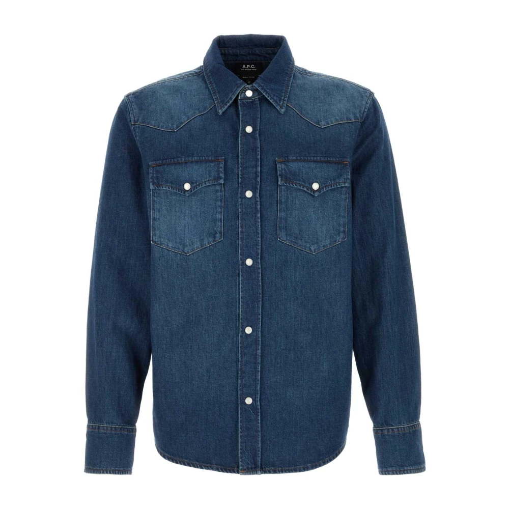 A.p.c. Uomo Blu Camicia Western In Denim