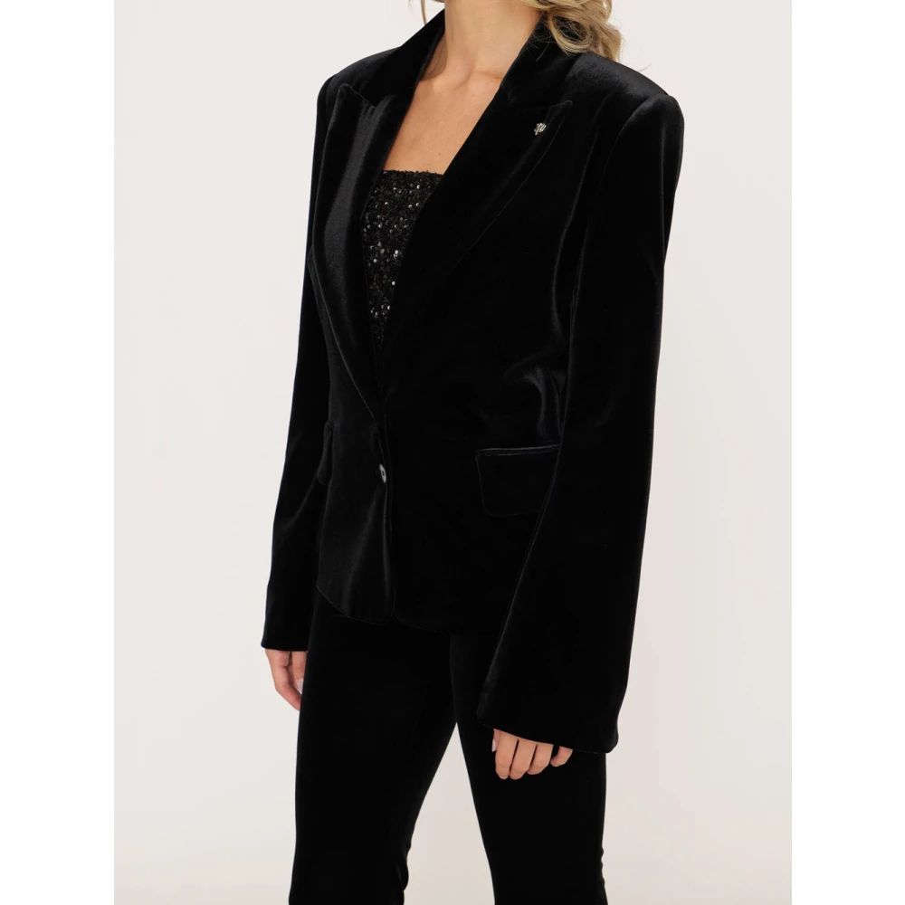 Aniye By Zwarte Fluwelen Blazer met Klassieke Revers Black Dames