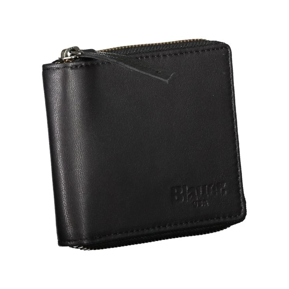 Blauer Elegante Leren Portemonnee met Kaartsleuven Black Heren