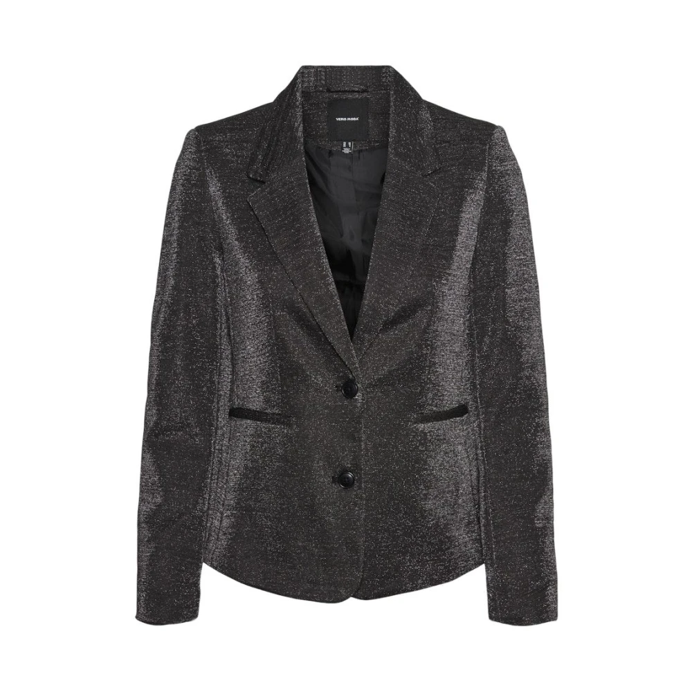 Vero Moda Glanzende Aansluitende Blazer Zwart Zilver Lurex Black Dames