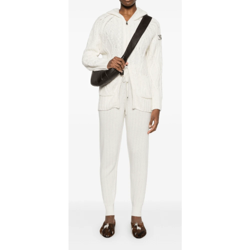 Ermanno Scervino Witte Cable-Knit Classic Hood Jas White Dames