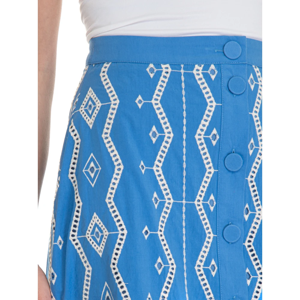 Suncoo Wijd Uitlopende Rok met Voorknoopsluiting Blue Dames