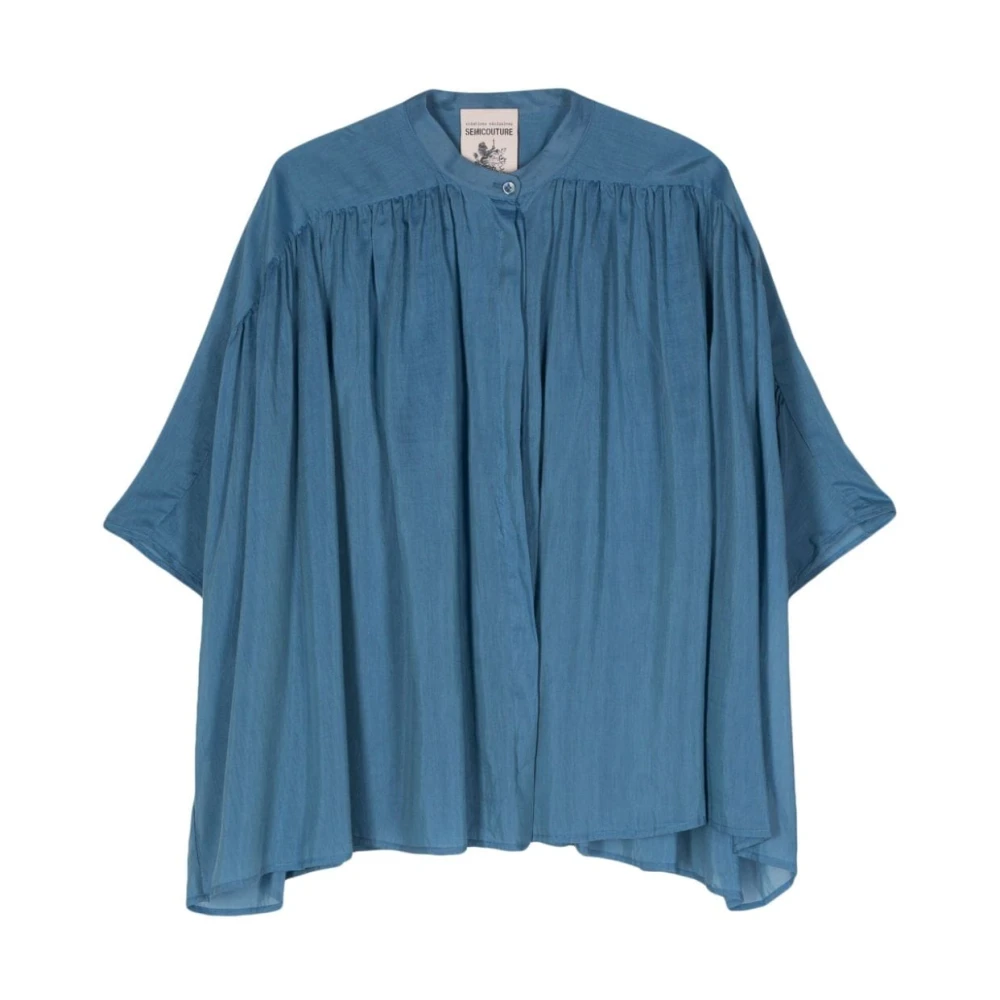 Semicouture Blauwe Verzamelde Details Shirt Blue Dames