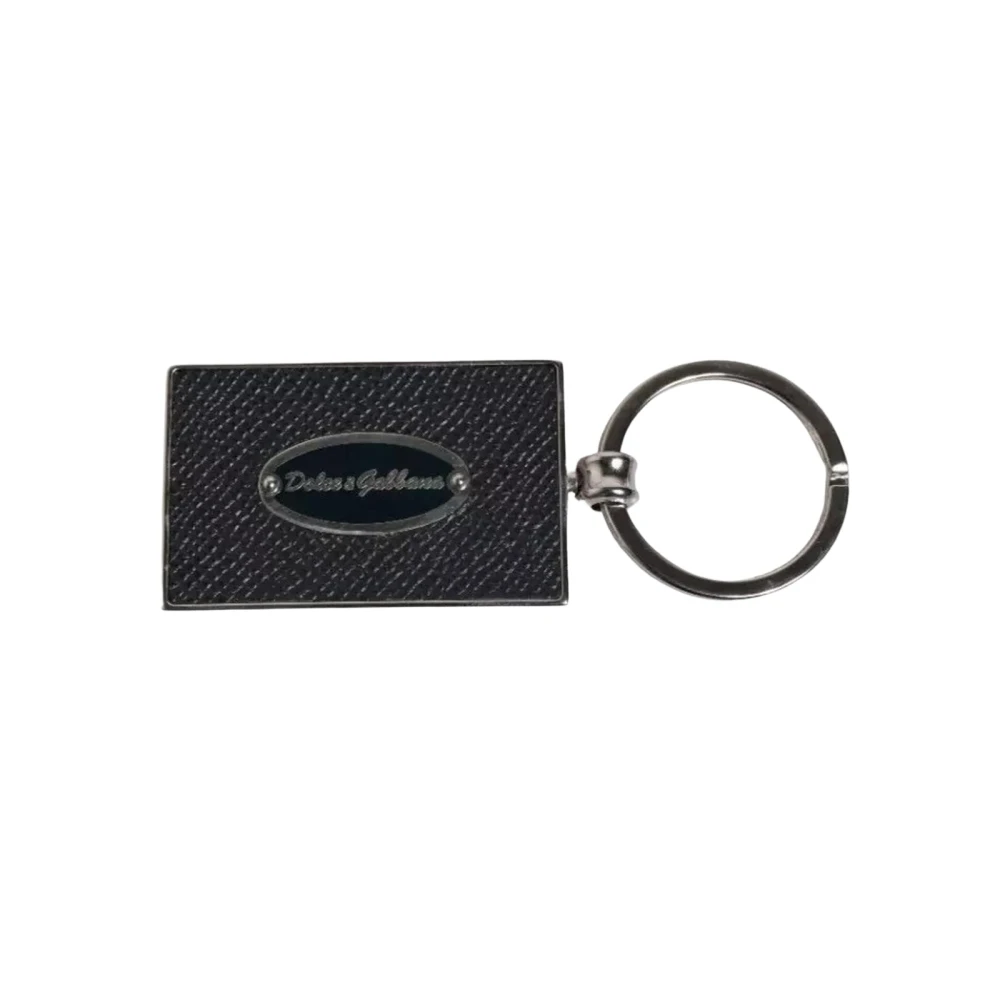 Dolce & Gabbana Herren Schwarz Luxuriöser Leder Schlüsselanhänger Mit Metallring