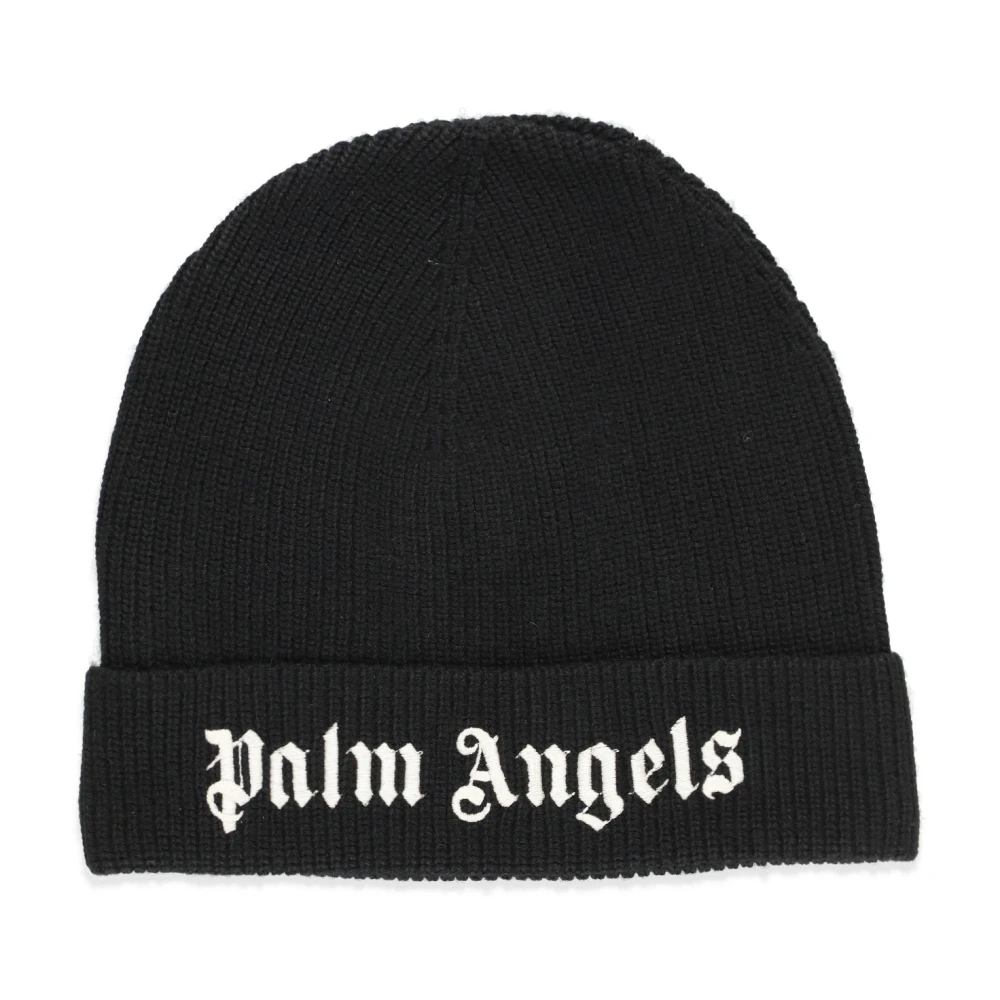 Palm Angels Kinderen Geribbelde Beanie Muts met Contrasterend Logo Black Heren