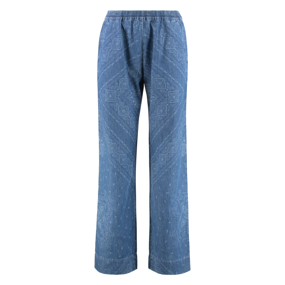 Pinko Women's Blue Printed Cotton Trousers With Pockets