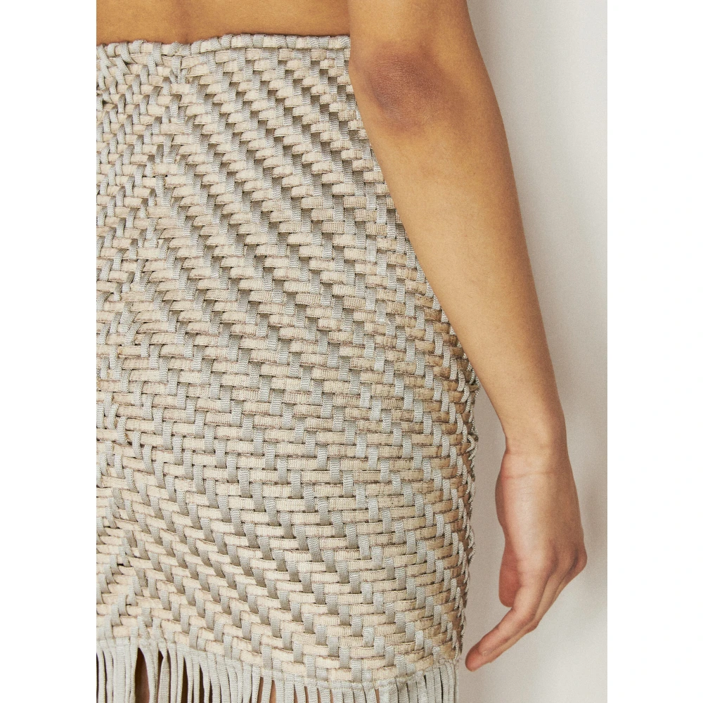 Isa Boulder Chevron-Weave Franje Mini Rok Gray Dames