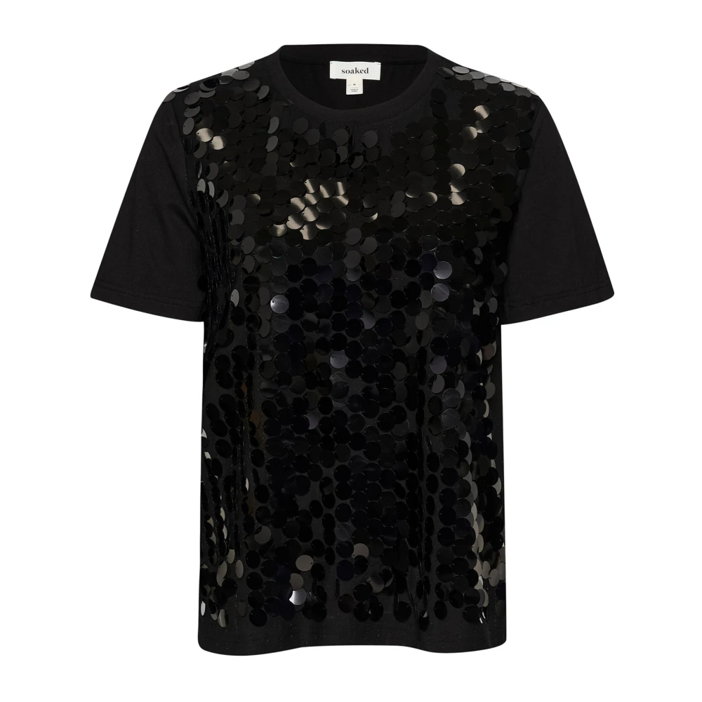 Soaked in Luxury Zwarte Paillet Tee Top Black Dames